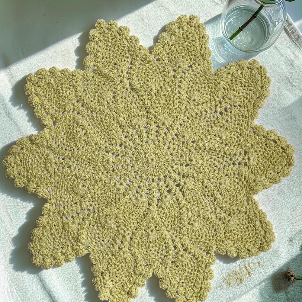 Handmade Floral Yellow Crochet Doily by RavelBerry - Front View