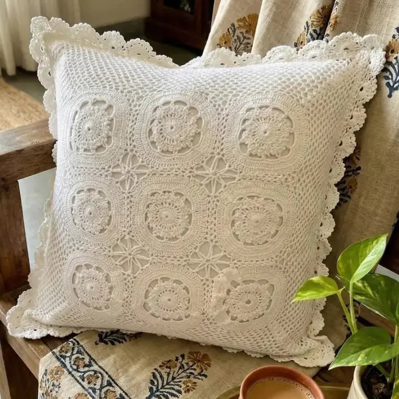 Symmetric Geometric Crochet Pillow (9-Block Design)