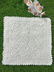Half White Textured Crochet Cushion Cover – 16×16