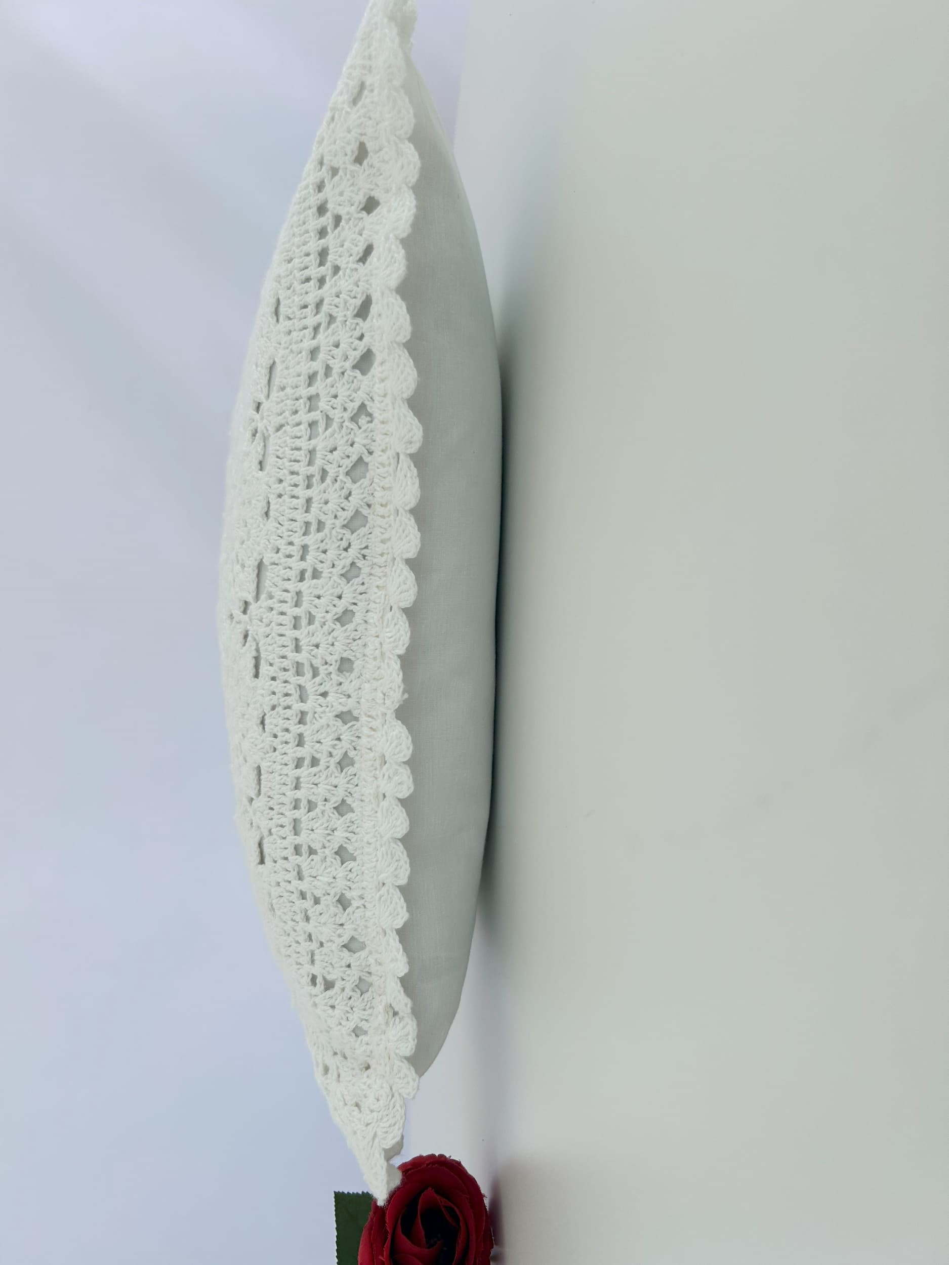 Half White Textured Crochet Cushion Cover – 16×16