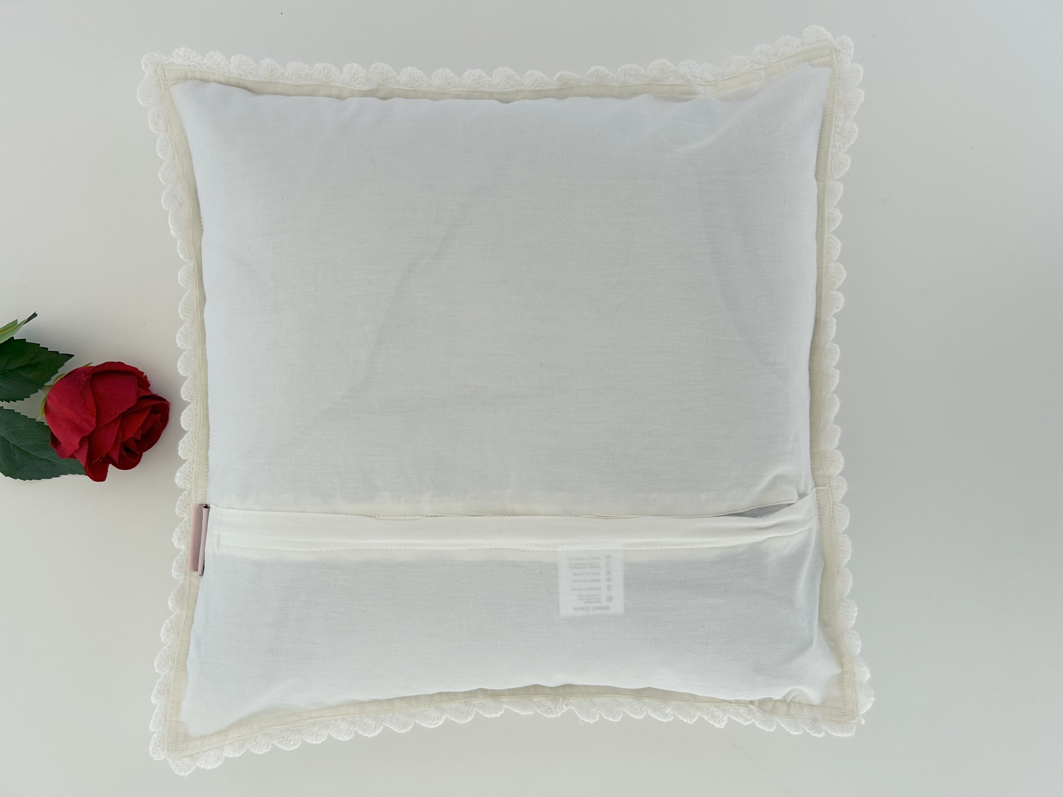 Half White Textured Crochet Cushion Cover – 16×16