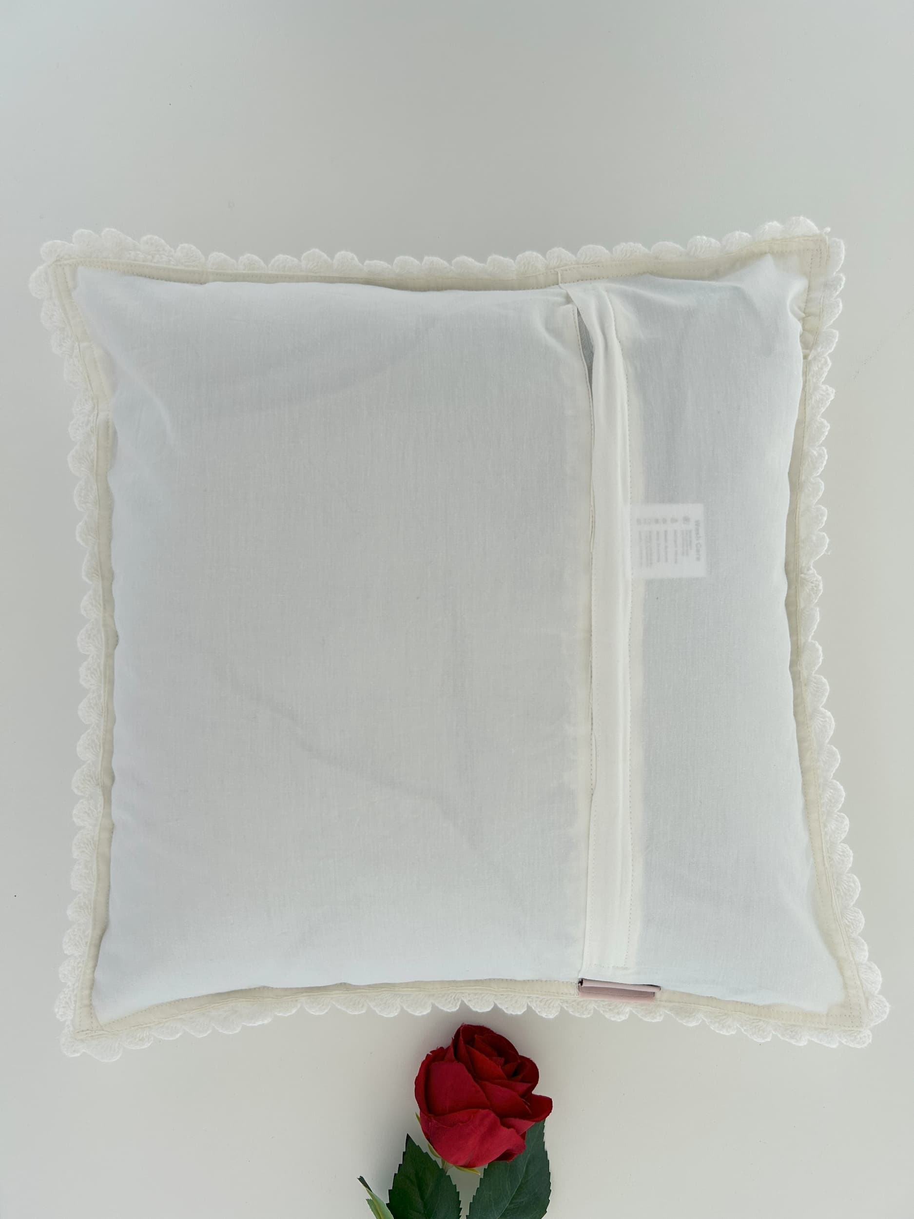 Half White Textured Crochet Cushion Cover – 16×16