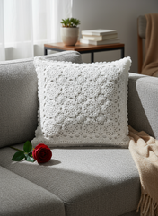 Half White Textured Crochet Cushion Cover – 16×16