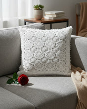 Half White Textured Crochet Cushion Cover – 16×16