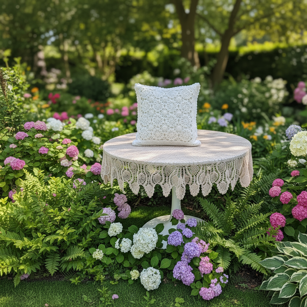 Half White Textured Crochet Cushion Cover – 16×16