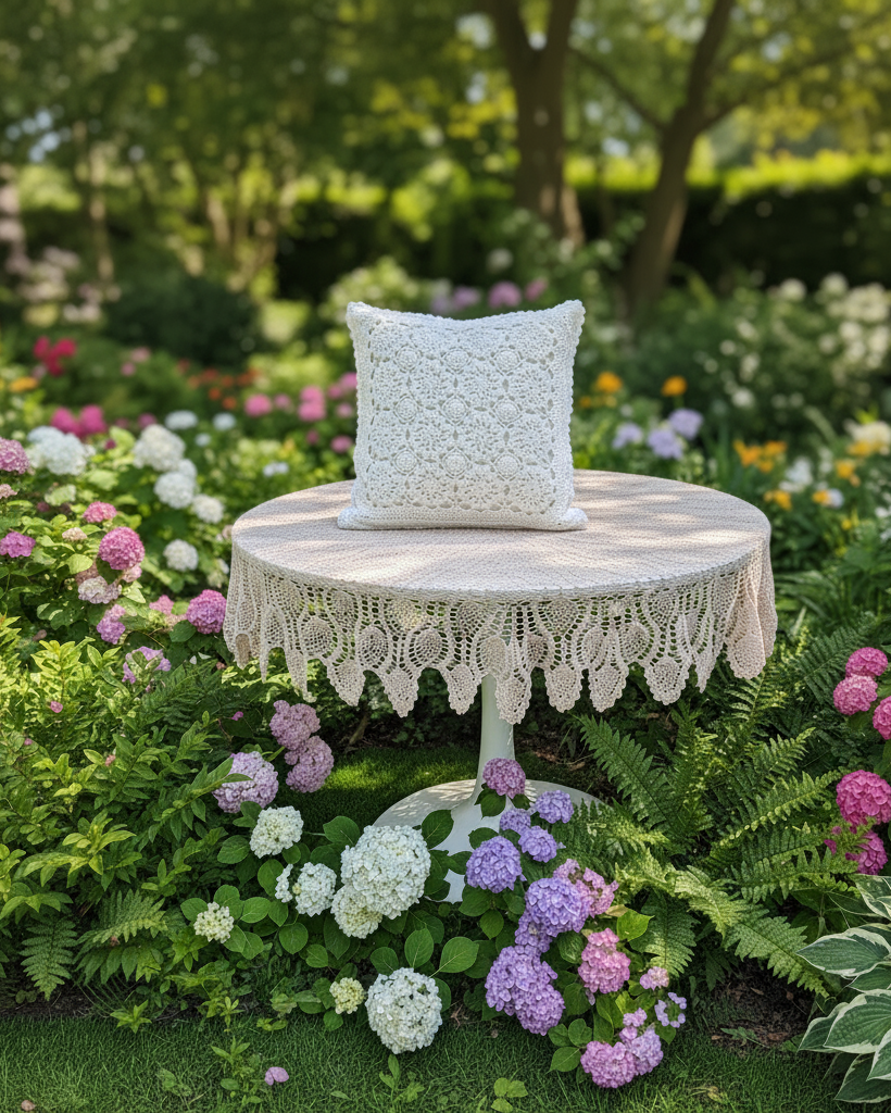 Half White Textured Crochet Cushion Cover – 16×16