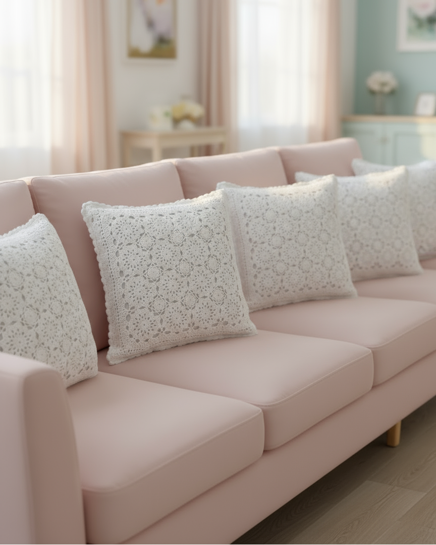 Half White Textured Crochet Cushion Cover – 16×16