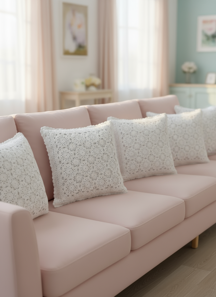 Half White Textured Crochet Cushion Cover – 16×16