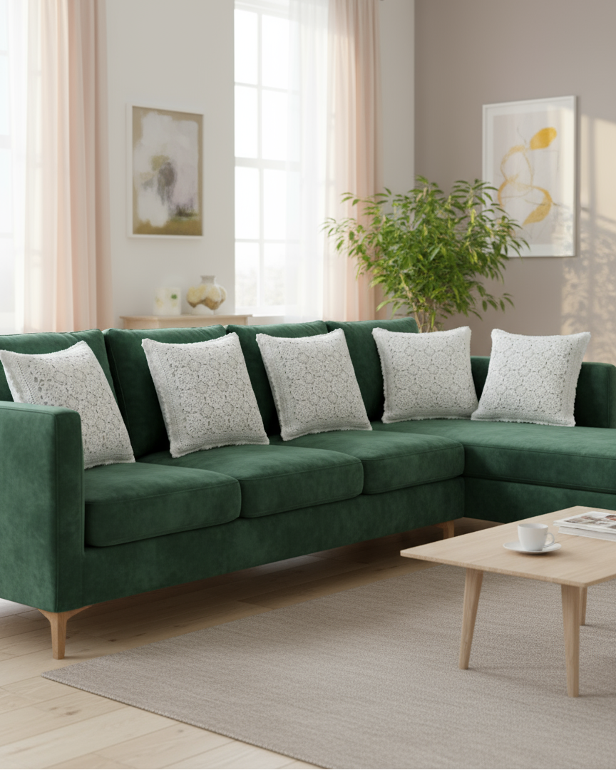 Half White Textured Crochet Cushion Cover – 16×16