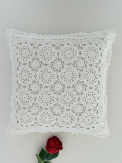 Half White Textured Crochet Cushion Cover – 16×16