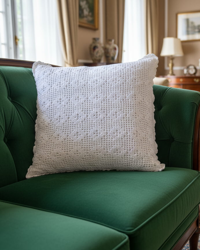 36 Diamond Crochet Cushion Cover – White – 16×16