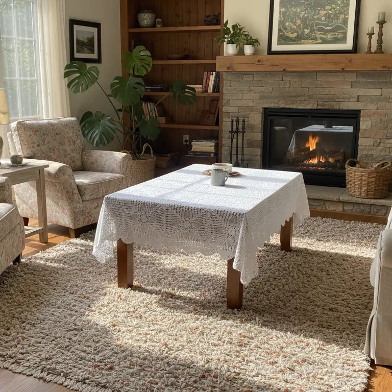 Victorian Hand-Knitted Lace Dining Cloth - Snow White