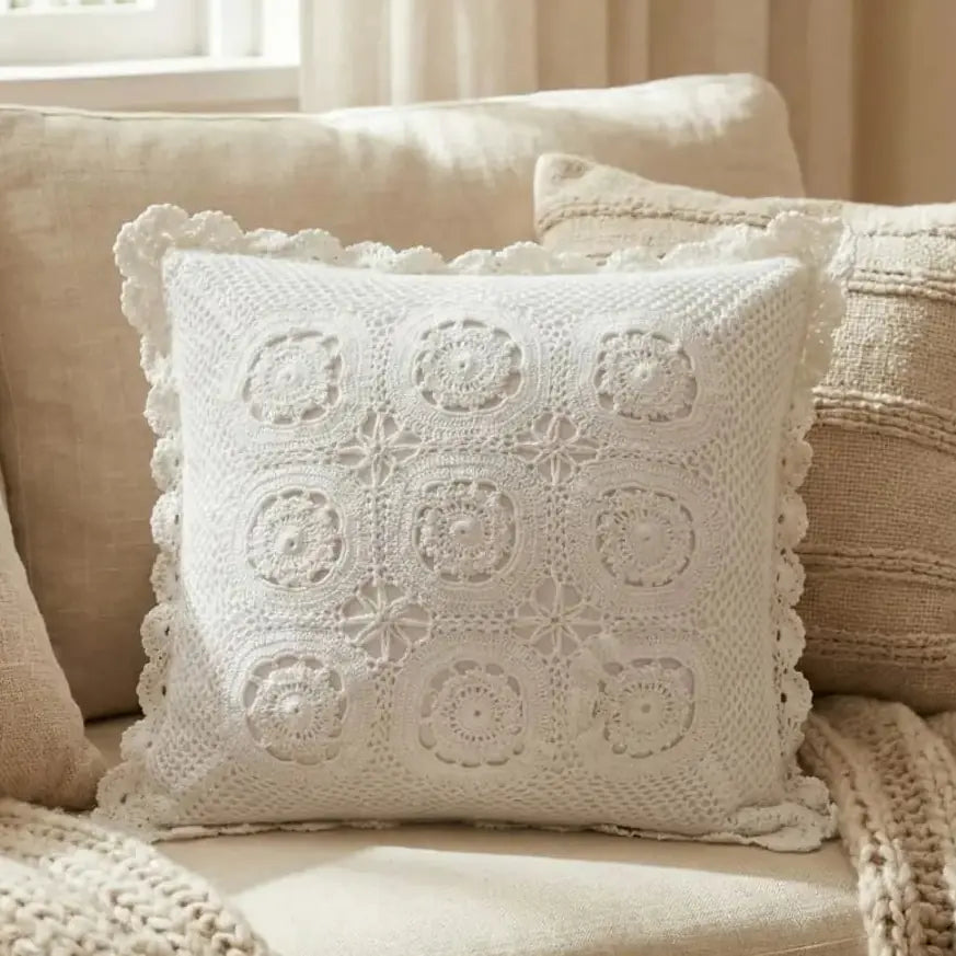 Symmetric Geometric Crochet Pillow (9-Block Design)