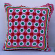 Handmade Boho Pink and Multicolor Crochet Cushion Cover by RavelBerry - Detail