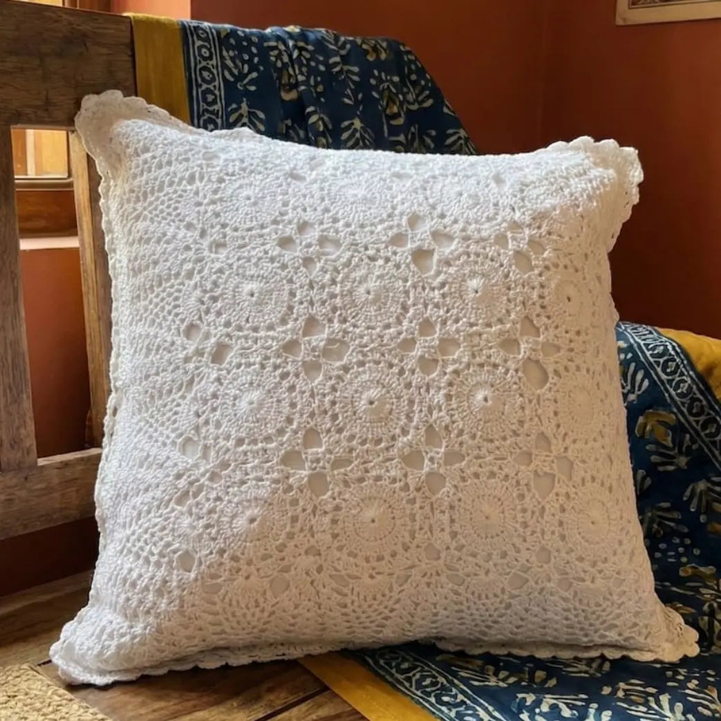 Floral Medallion Crochet Cushion (Boho Chic)