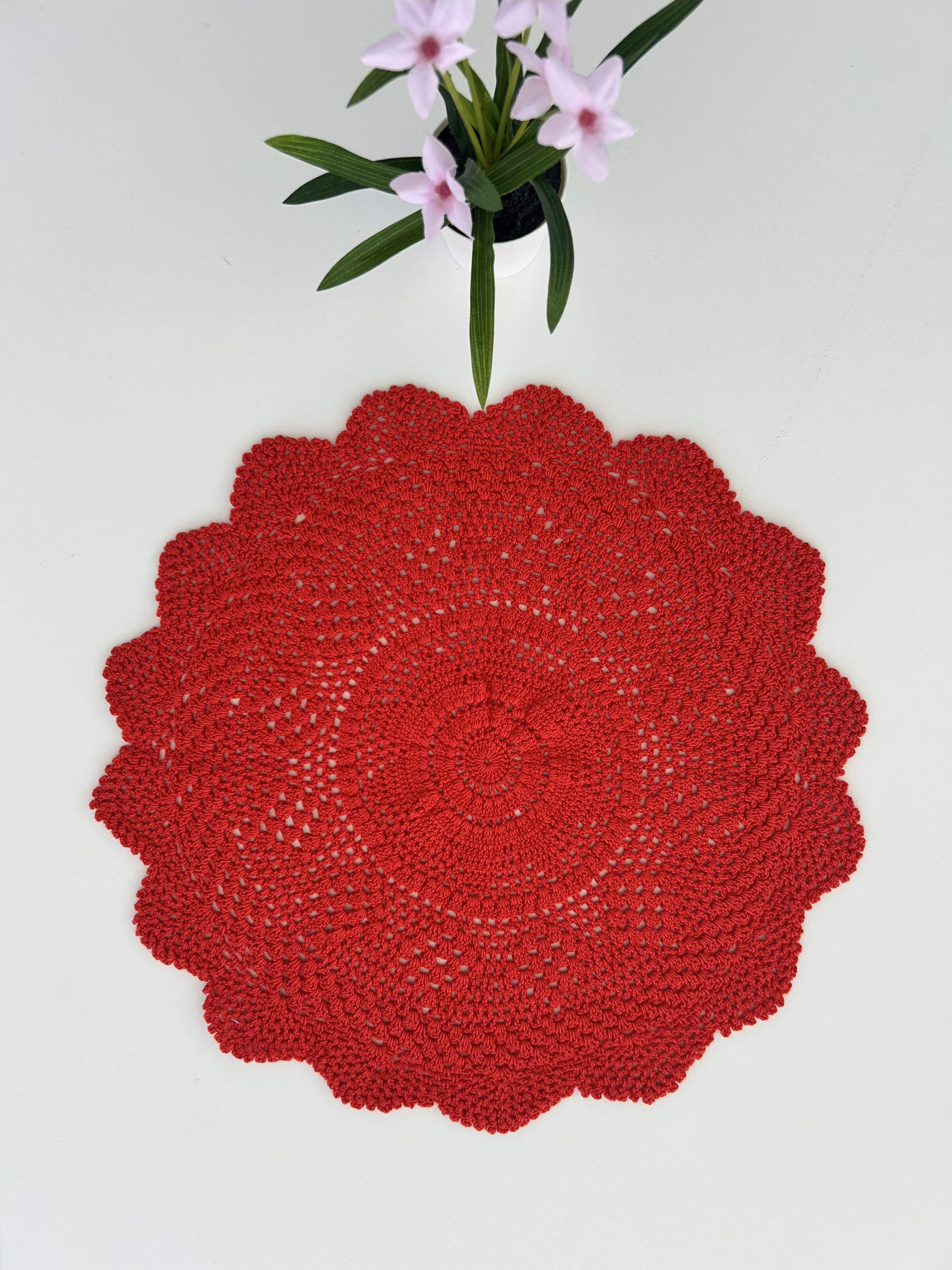 Crochet Doily - Star - Red