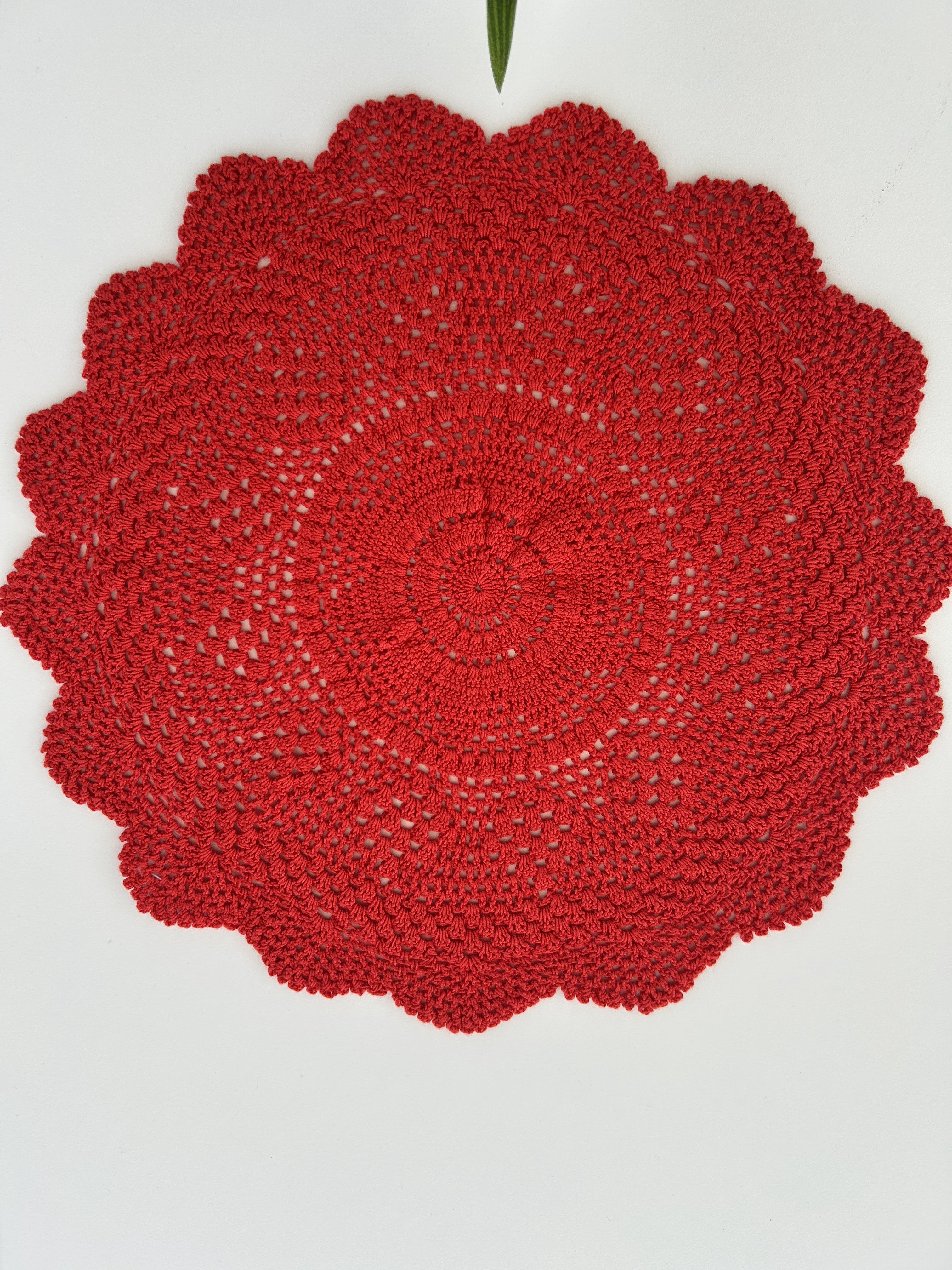 Crochet Doily - Star - Red