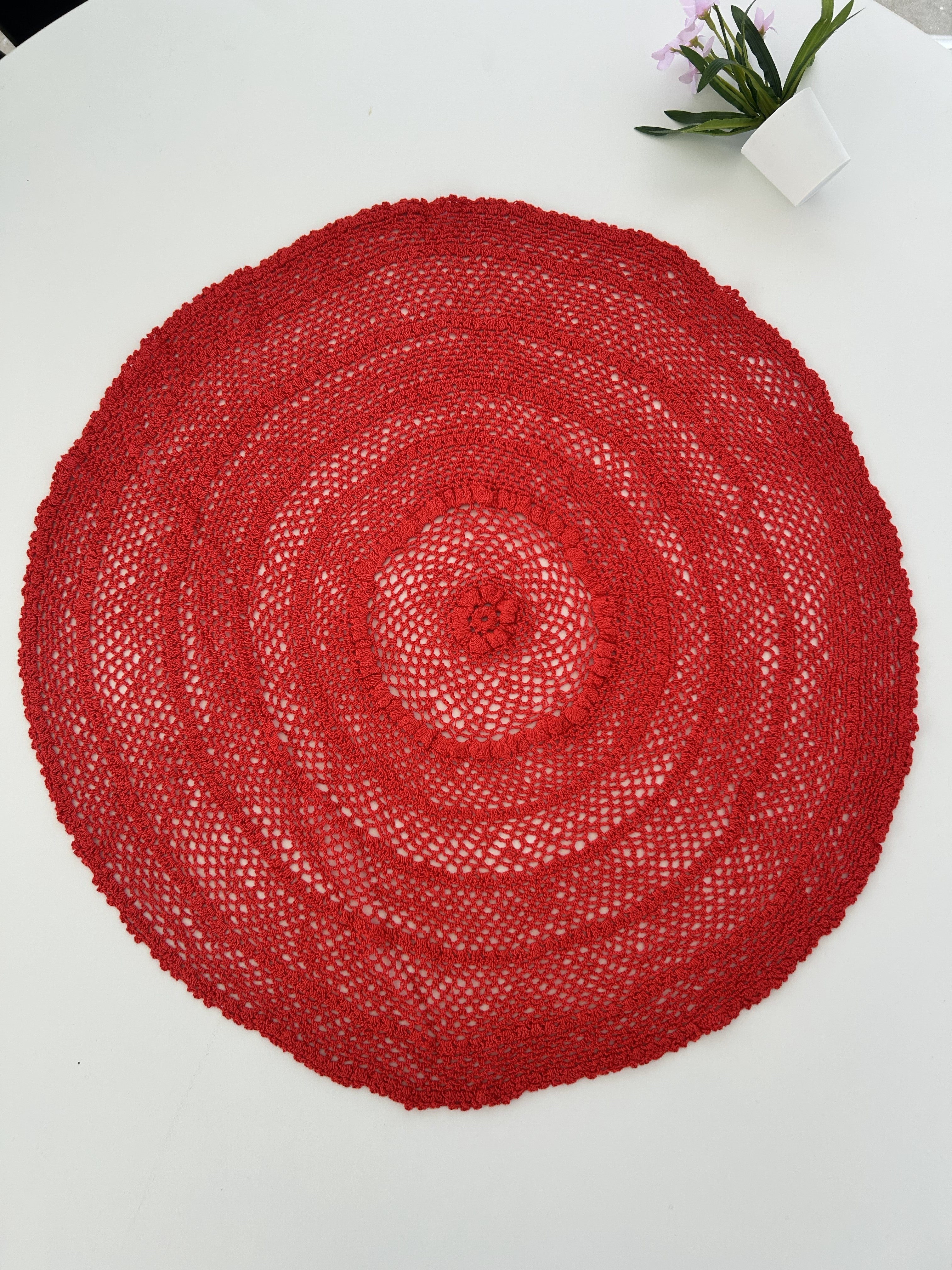 Crochet Doily - Round - Red
