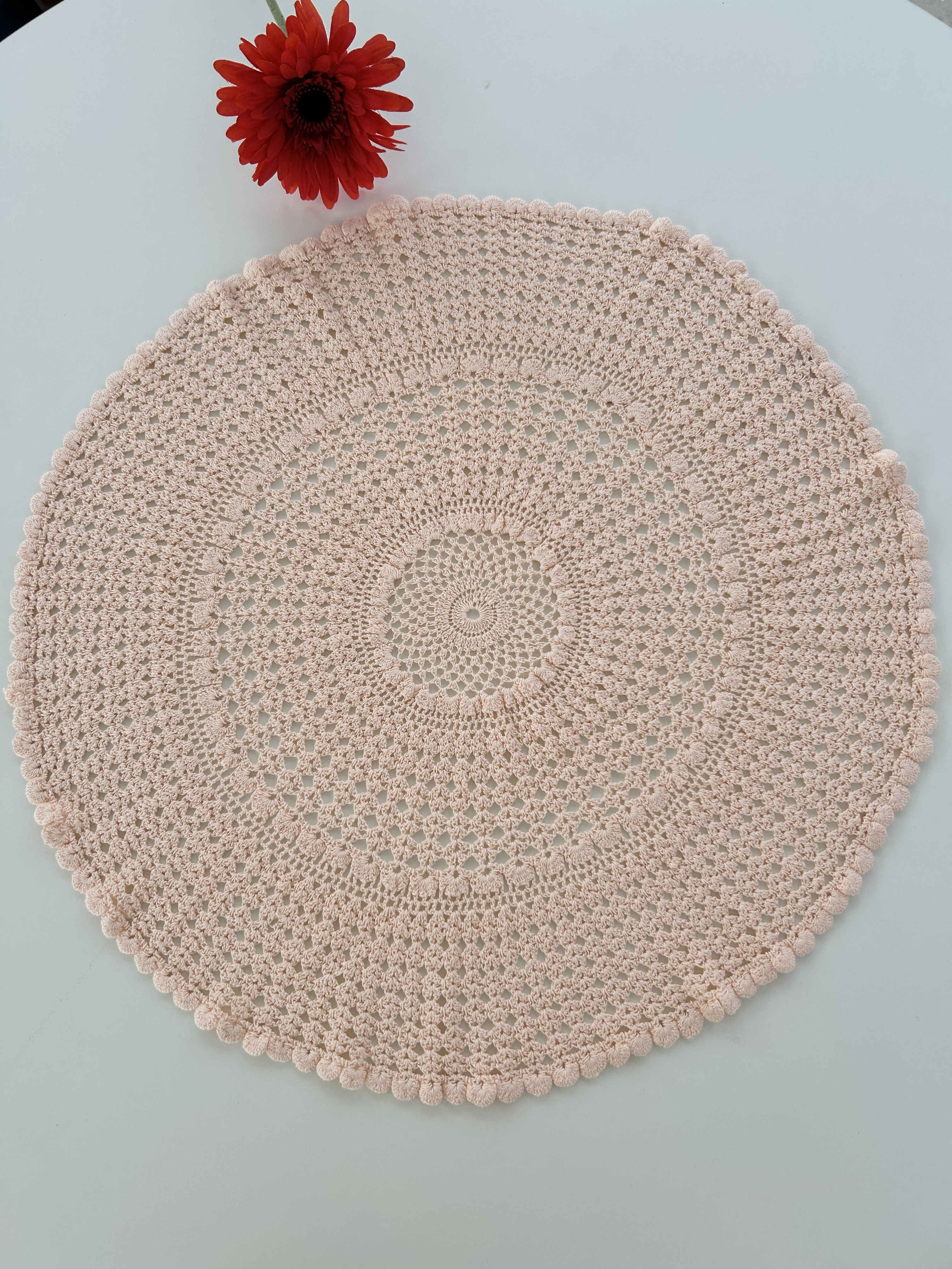 Crochet Doily - Round - Light Pink