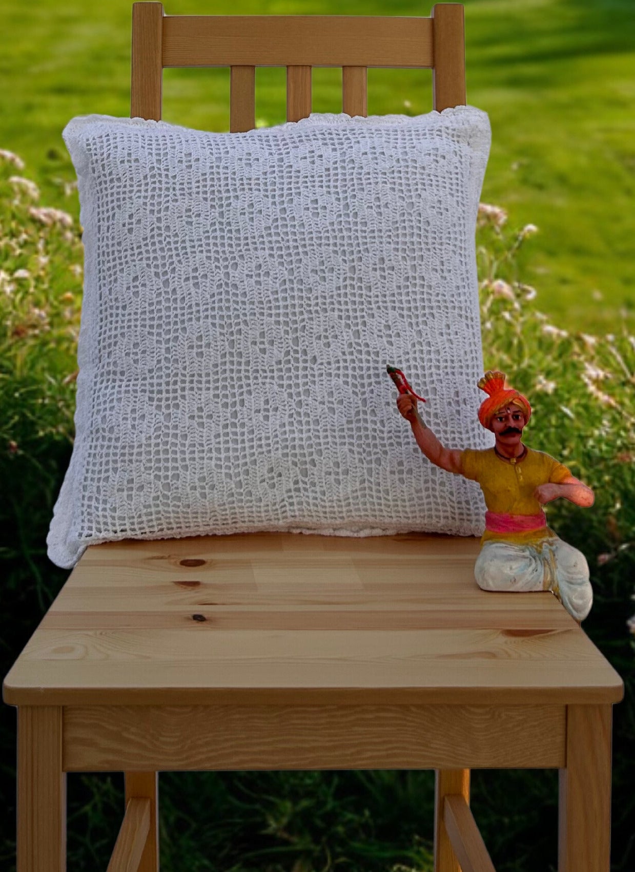 36 Diamond Crochet Cushion Cover – White – 16×16