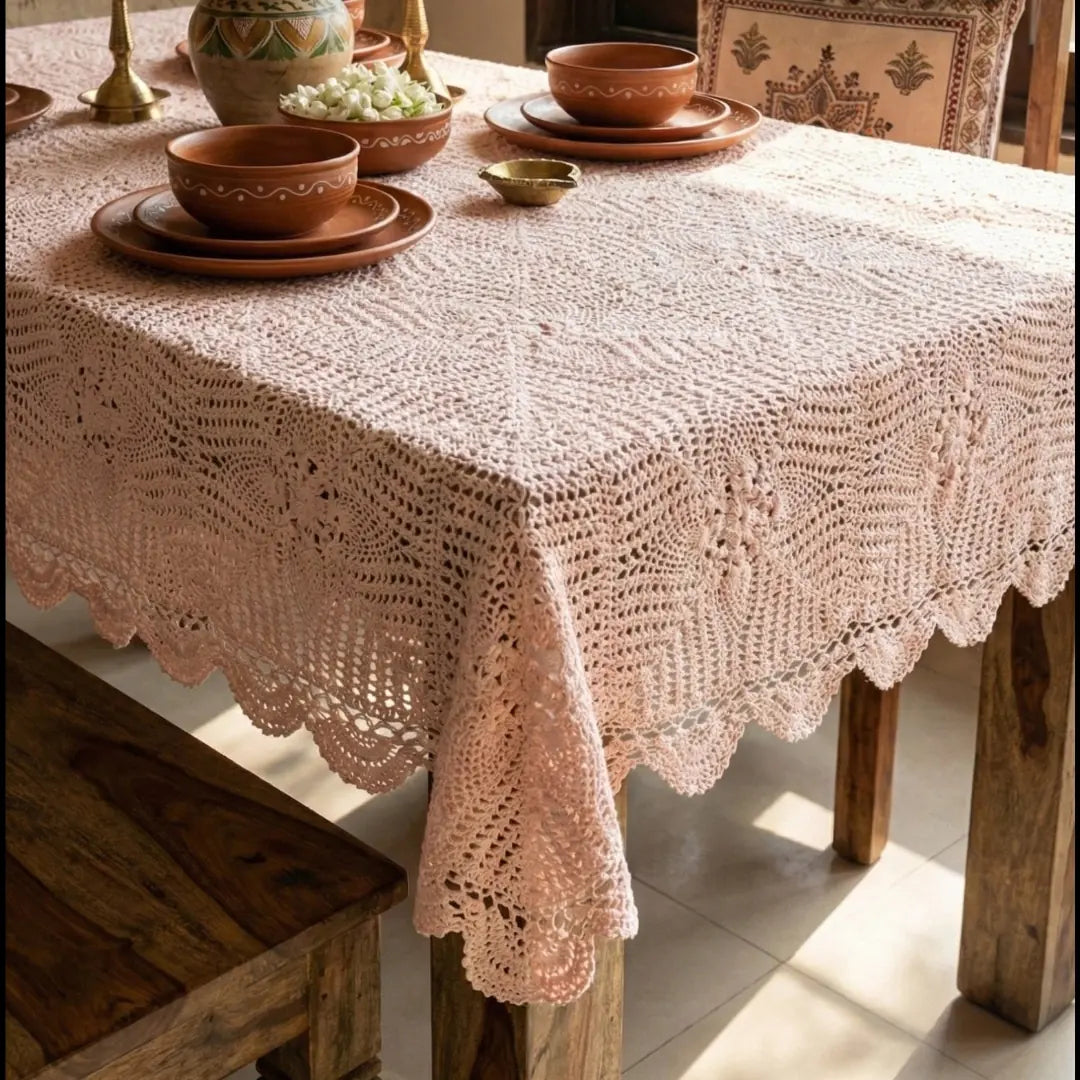 Vintage Rose Heirloom Crochet Tablecloth & Furniture Throw