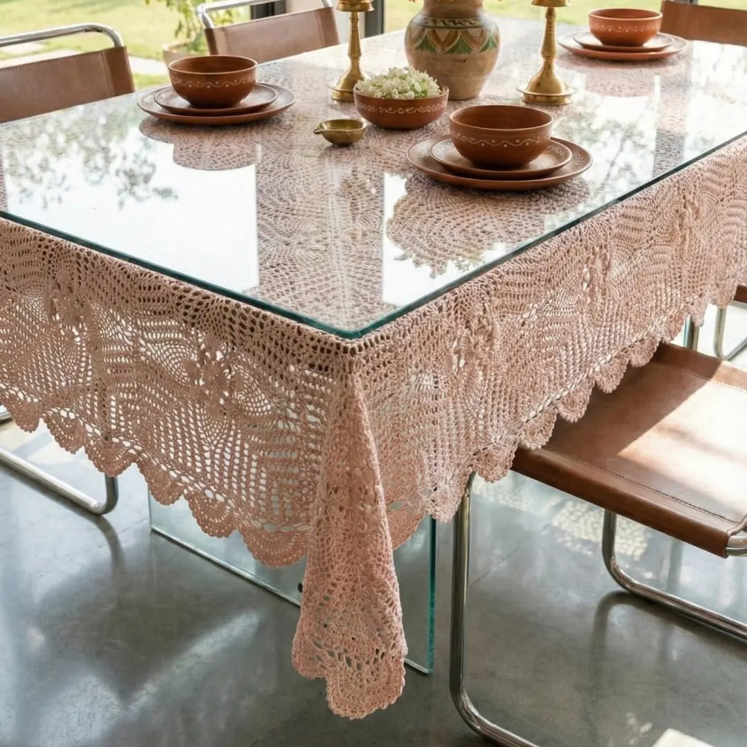 Vintage Rose Heirloom Crochet Tablecloth & Furniture Throw
