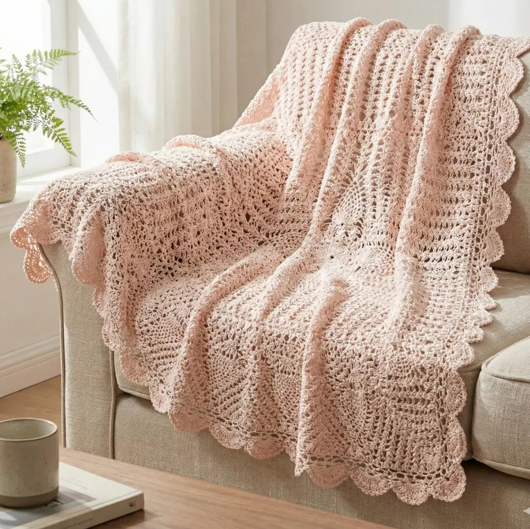 Vintage Rose Heirloom Crochet Tablecloth & Furniture Throw