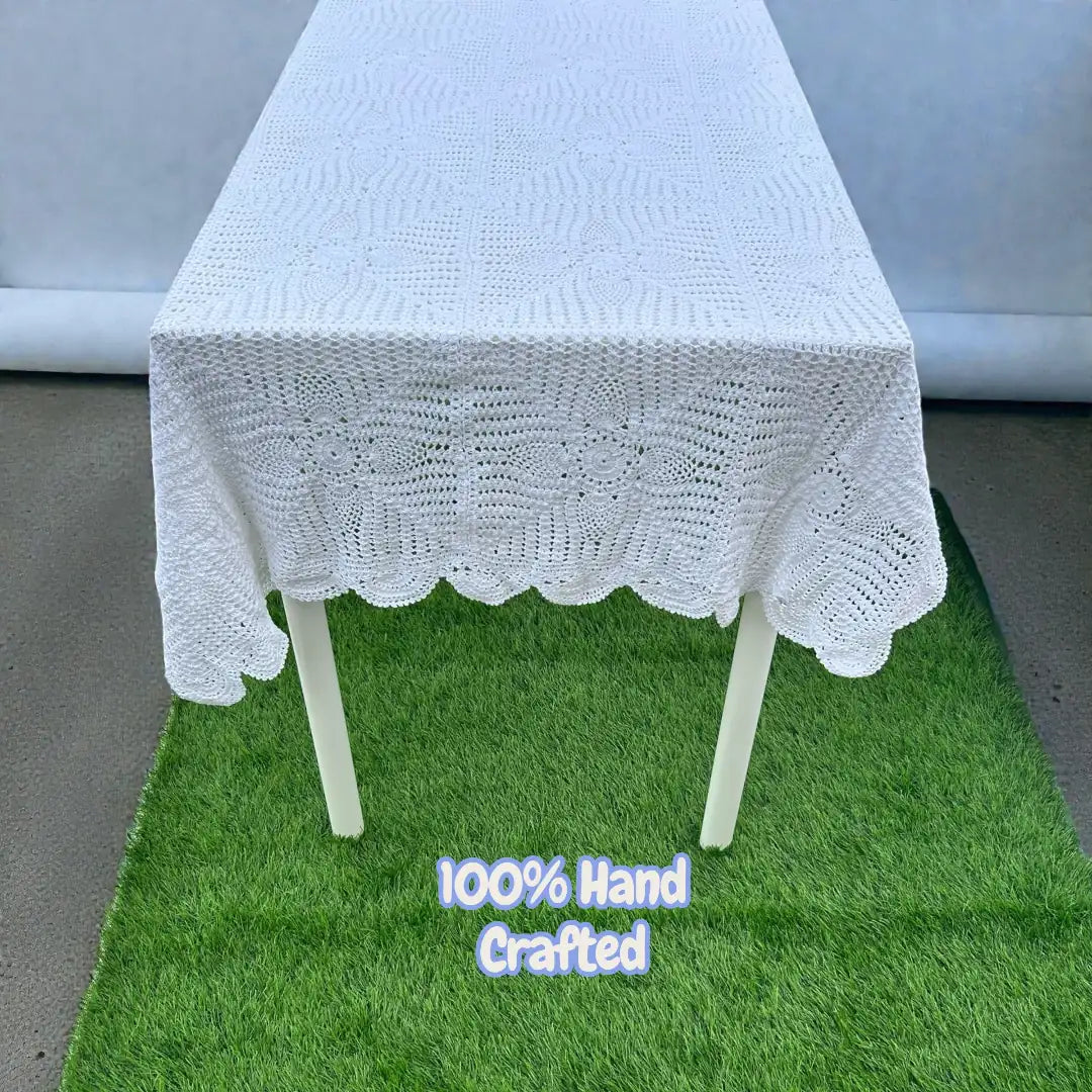 Victorian Hand-Knitted Lace Dining Cloth - Snow White