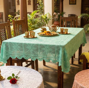 Mint Gardenia Heirloom Crochet Tablecloth & Furniture Throw.