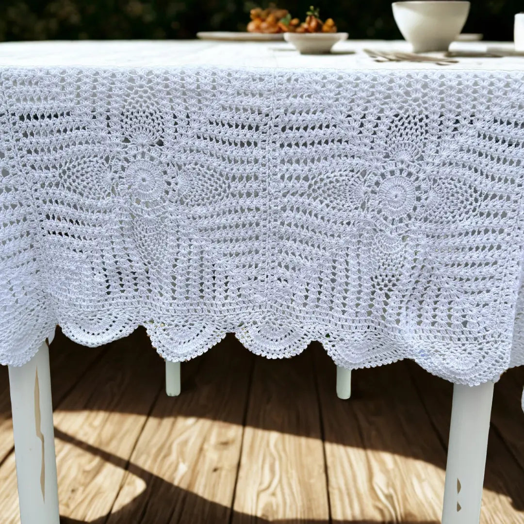 Victorian Hand-Knitted Lace Dining Cloth - Snow White
