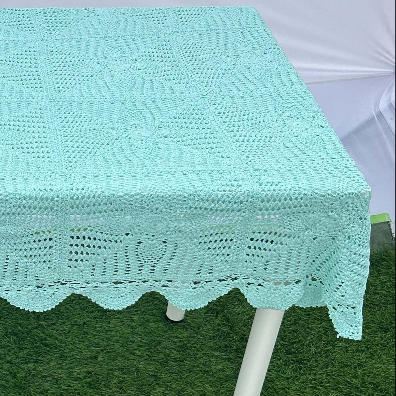 Mint Gardenia Heirloom Crochet Tablecloth & Furniture Throw.