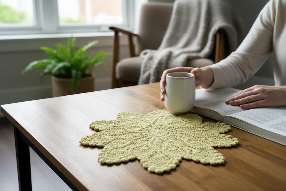 Handmade Floral Yellow Crochet Doily by RavelBerry - Detail